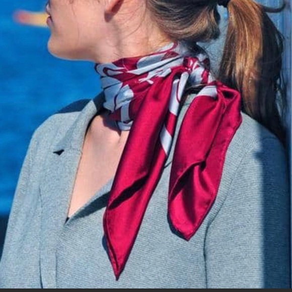 Vintage Blue, Green, White Princess Cruise Line Square Mod Print Fashion Scarf - Picture 14 of 16